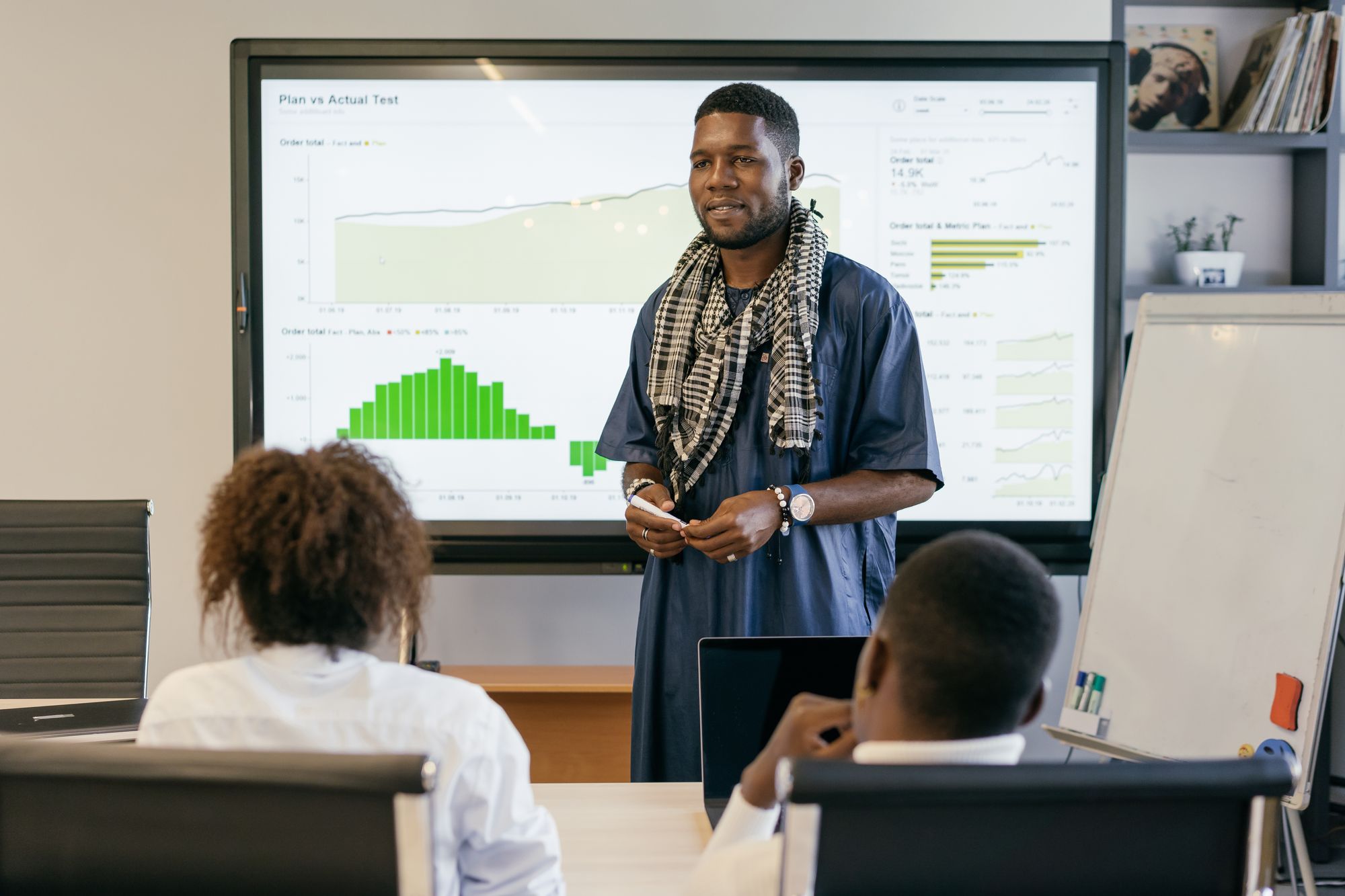Consultant presenting performance data to a team